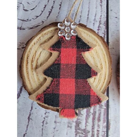Handmade Country Rustic Red Buffalo Plaid Christmas Tree Ornament Lot 2 - Picture 3 of 5